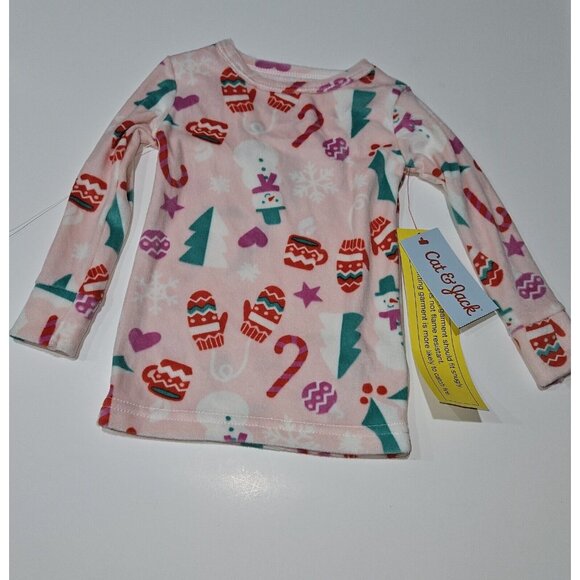 NEW Cat & Jack Christmas Pajama Set 2-Pc Baby Girl 12 Months Pink Festive Icons - Picture 5 of 10
